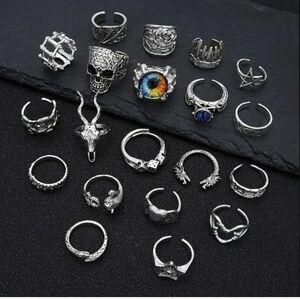 20 Rings Heavy Metal Rocker Style Alt Jewelry Alternative Ring Set